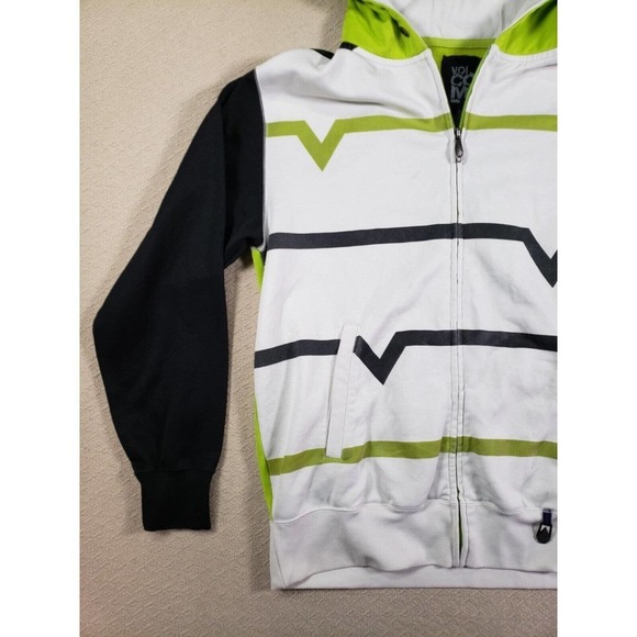 Volcom Sweater Mens Small Sweatshirt Hoodie Full Zip Cotton Yellow Skater Surf - Picture 2 of 12